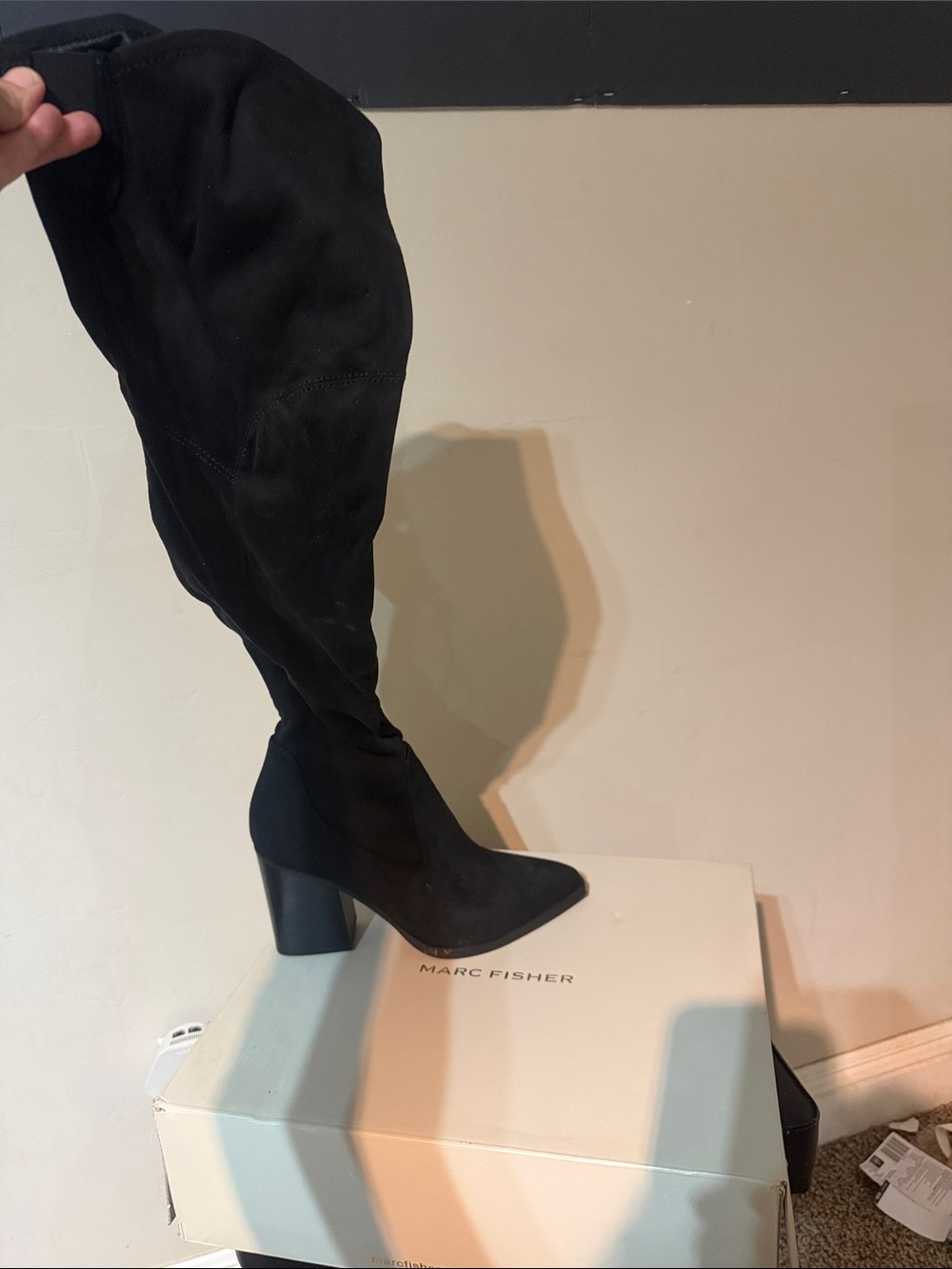 Marc Fisher Black Over-the-Knee Block Heel Boots NWB